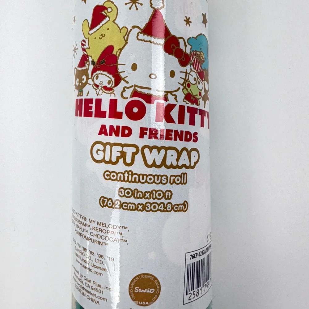 Sanrio Hello Kitty Friends Christmas‎ Gift Wrap Green 30in x 10ft New Roll
